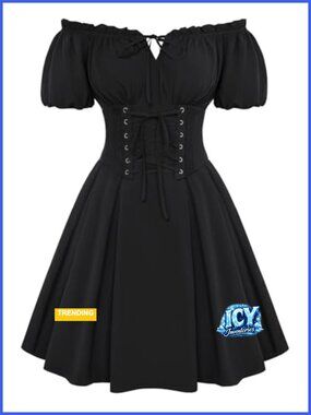 Renaissance Corset Mini Dress Off Shoulder Puff Sleeve Lace Up